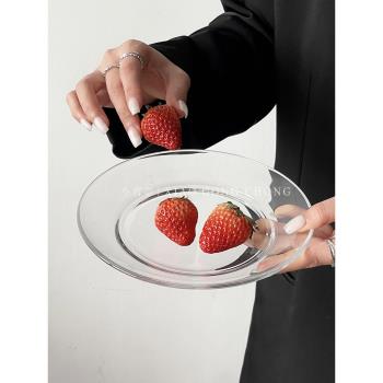 ins風博主同款透明玻璃盤水果盤沙拉盤西餐盤耐熱網紅拍照道具