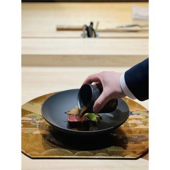 現貨日料高階日本進口漆器日式會席餐墊omakase日料餐具半月託盤