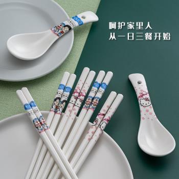 家用陶瓷筷子防霉抗菌耐高溫兒童卡通套裝一筷一勺易洗可愛風餐具