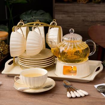 花茶壺套裝 玻璃煮水果茶壺陶瓷家用蠟燭加熱下午茶花果茶杯茶具