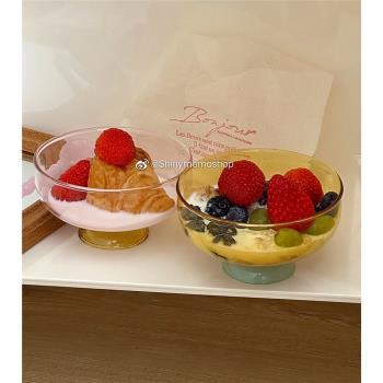 Shinymomo實用玻璃夏日甜品碗創意燕麥耐熱ins水果沙拉碗彩色小碗