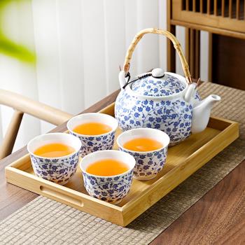 陶瓷茶具套裝家用青花瓷器酒店中式現代輕奢提梁泡茶壺杯子帶托盤