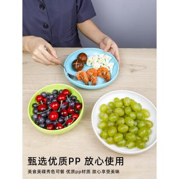 日本進口圓形塑料盤子餐桌小吃盤水果餐盤碗碟家用吐骨碟垃圾渣盤