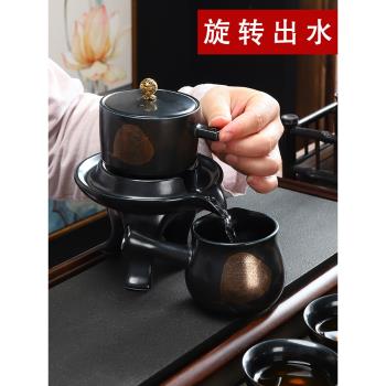康樂品半自動茶具套裝懶人辦公家用吉州窯木葉盞描金茶杯茶壺整套