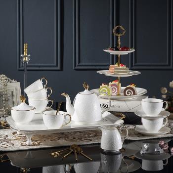 歐式小奢華骨瓷咖啡杯英式下午茶茶壺茶具套裝帶托盤結婚禮物