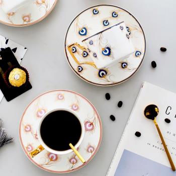 創意ins簡約咖啡杯碟套裝花茶杯子輕奢陶瓷茶杯家用下午茶帶勺子