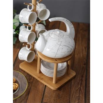 JIALICMJ水果花草茶茶壺茶杯套裝日式帶架子整套茶具套裝咖啡杯壺