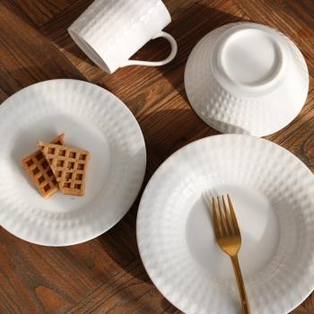 W1962出口歐洲北歐風格清心寡欲白色鉆石款陶瓷餐具/碗/餐盤水杯