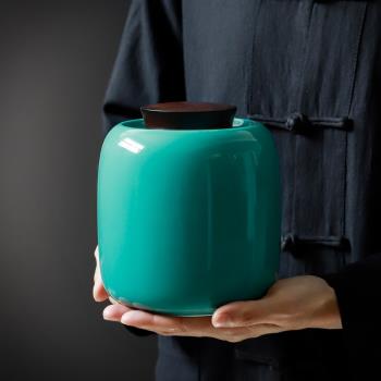 茶葉罐陶瓷復古中式純色密封罐存儲藏茶罐家用防潮木蓋茶葉禮盒裝