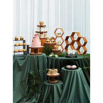 歐式木質甜品臺擺件 森系婚禮茶歇擺臺 生日蛋糕盤冷餐會展示架子