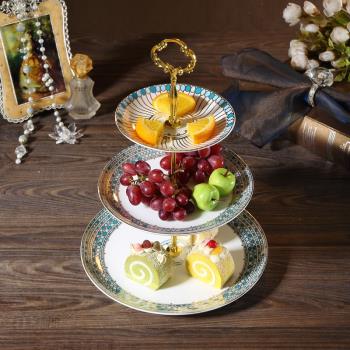 歐式骨瓷雙層果盤現代創意客廳水果盤下午茶點心盤甜品臺蛋糕架