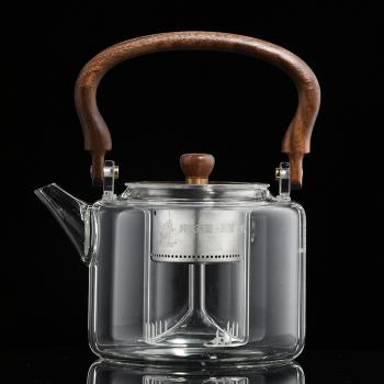 世器 鈦雙內膽煮茶壺電陶爐套裝耐熱玻璃磁吸蒸茶器大號提梁壺