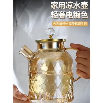 新款高硼矽耐高溫玻璃冷水壺琥珀色涼水瓶家用大容量泡果茶扎壺