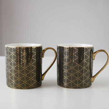 W1962出口英國陶瓷奢華黑金雪花鍍金啞光馬克杯/茶水杯咖啡杯