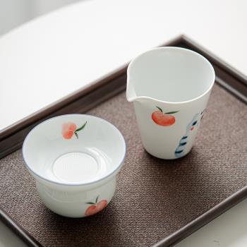 手繪貓陶瓷公道杯創意家用茶海分茶器功夫茶具配件勻杯茶漏過濾