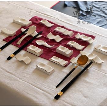 陶瓷金邊筷架公筷筷架餐廳飯店筷托骨瓷筷子枕放勺兩用兩雙筷子架