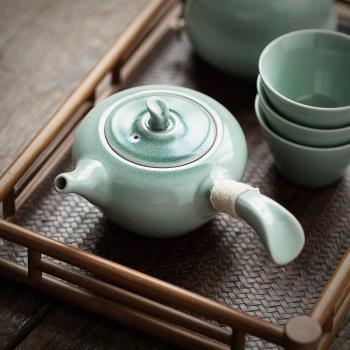 日式粗陶茶壺陶瓷功夫茶具泡茶壺家用簡約側把壺單壺提梁壺溫茶爐