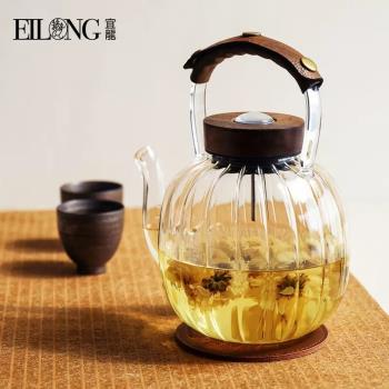 臺灣宜龍加厚耐熱玻璃菊瓣感溫式玻璃燒水壺煮茶壺家用圍爐煮茶