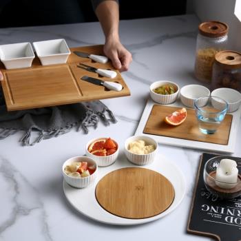 新品陶瓷西餐盤北歐創意早餐盤竹木餐盤砧板意面牛排盤面包墊