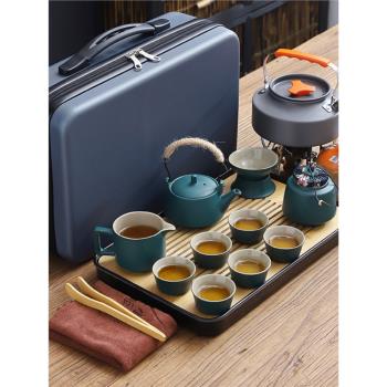 戶外茶具套裝便攜包車載功夫野外露營泡茶帶燒水壺煮茶爐旅行茶具