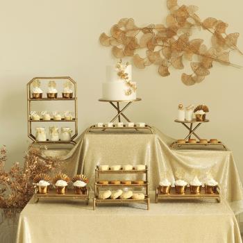 中式金色甜品臺擺件婚禮復古裝飾甜點蛋糕展示架訂婚托盤茶歇架子