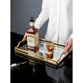 北歐風輕奢金色鏡面玻璃託盤茶幾茶具酒具歐式現代高級感收納茶盤
