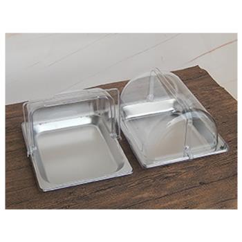 擺攤試吃盒食品面包試吃盒透明有蓋不銹鋼餐盤托盤帶防塵蓋半翻蓋