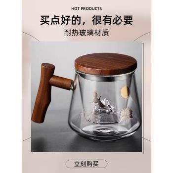 耐熱玻璃杯家用木把無鉛高硼矽