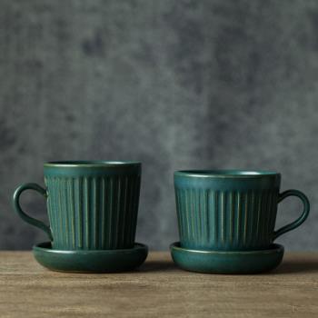 器昔|創意手工陶瓷咖啡杯碟 歐式個性拉花杯卡布奇諾復古咖啡杯碟