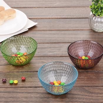 彩色玻璃碗水果沙拉碗韓式餐具面湯碗圓形甜品飯碗家用彩色兒童碗