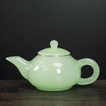翡翠綠 琉璃茶壺單個家用大容量高檔玉瓷泡茶壺過濾沖茶器一人用