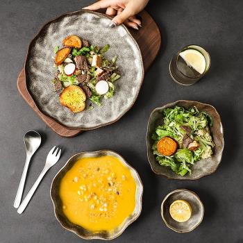 日式碗和風陶瓷餐具復古碗碟套裝家用菜魚盤子2/4/6人餐碗盤組合