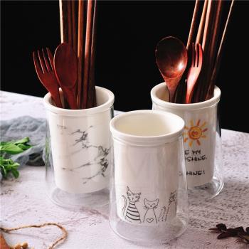 筷子筒瀝水單筒筷子籠陶瓷北歐玻璃筷子收納盒創意家用日式筷筒