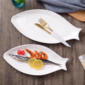 日式創意魚盤陶瓷蒸魚盤子家用魚形餐盤創意擺盤海鮮刺身盤菜盤子
