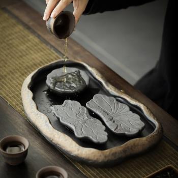粗陶茶盤小型家用儲水簡易干泡臺陶瓷功夫茶海排水式茶具托盤