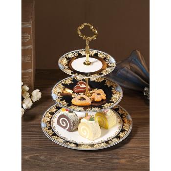 繆斯歐式骨瓷水果盤創意現代客廳點心干果盤下午茶三層甜品蛋糕盤