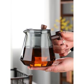 玻璃泡茶壺茶具家用木把耐高溫加厚耐熱過濾煮茶器茶水分花茶水壺