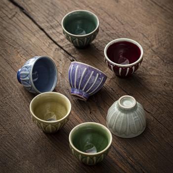 彩虹冰裂釉功夫小茶杯復古日式陶瓷茶杯套裝工夫茶家用喝茶品茗杯