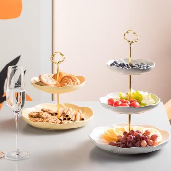 陶瓷客廳果盤2023新款多層家用客廳茶幾點心盤零食盤甜品臺蛋糕盤