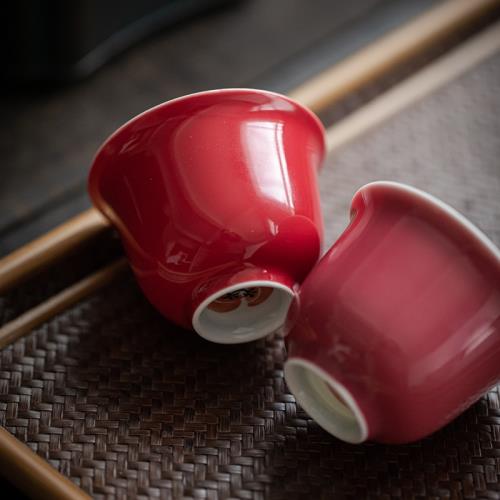 陶瓷手繪復古茶杯品茗杯主人杯 故宮紅單杯喝茶杯功夫茶具 茶碗
