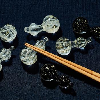 日本原裝進口石塚aderia津輕純手工玻璃筷架箸置筷托筷枕金彩葫蘆