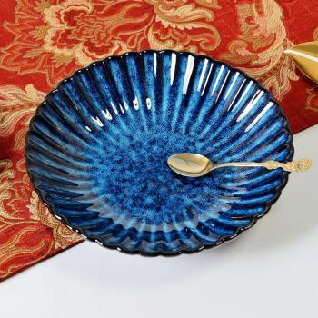 歐式風格藍釉陶瓷色釉南瓜盤 深盤 圓盤 水果盤 歐系家居餐盤瑕疵