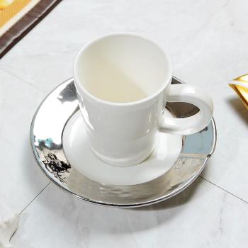 純色陶瓷鍍銀濃縮小咖啡杯碟套裝 歐系下午茶點杯 西式小茶杯瑕疵