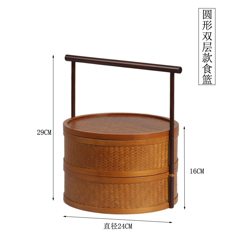 復古竹編三層雙層竹籃果盤茶點籃零食收納盒茶具收納籃糕點提籃|水果盆