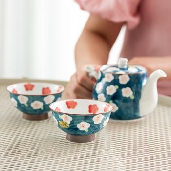 日本制有田燒小清新茶具進口釉下彩陶瓷梅花兔子茶壺茶碗茶杯套裝