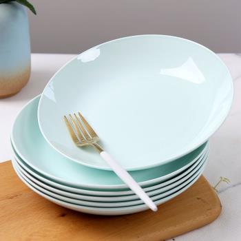 六只裝盤子菜盤家用中式餐具景德鎮陶瓷青瓷深湯盤菜碟子飯盤套裝