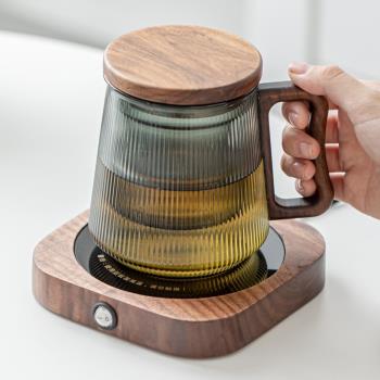 胡桃木保溫墊恒溫加熱器辦公家用55度茶杯馬克杯水杯保溫底座實木