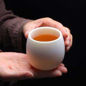 德化羊脂玉白瓷素燒主人茶杯高檔個人單杯中式陶瓷大號家用品茗杯