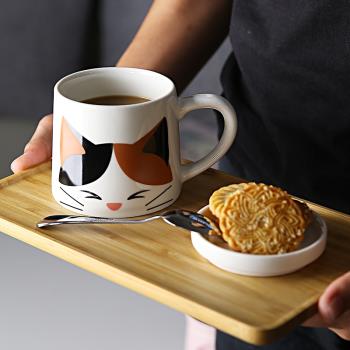 卡通可愛陶瓷杯子帶蓋勺子 馬克杯咖啡牛奶杯 兒童早餐學生燕麥杯