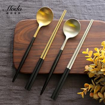 高檔歐式筷子勺子套裝便攜式家用304不銹鋼情侶宮廷 奢華日式餐具